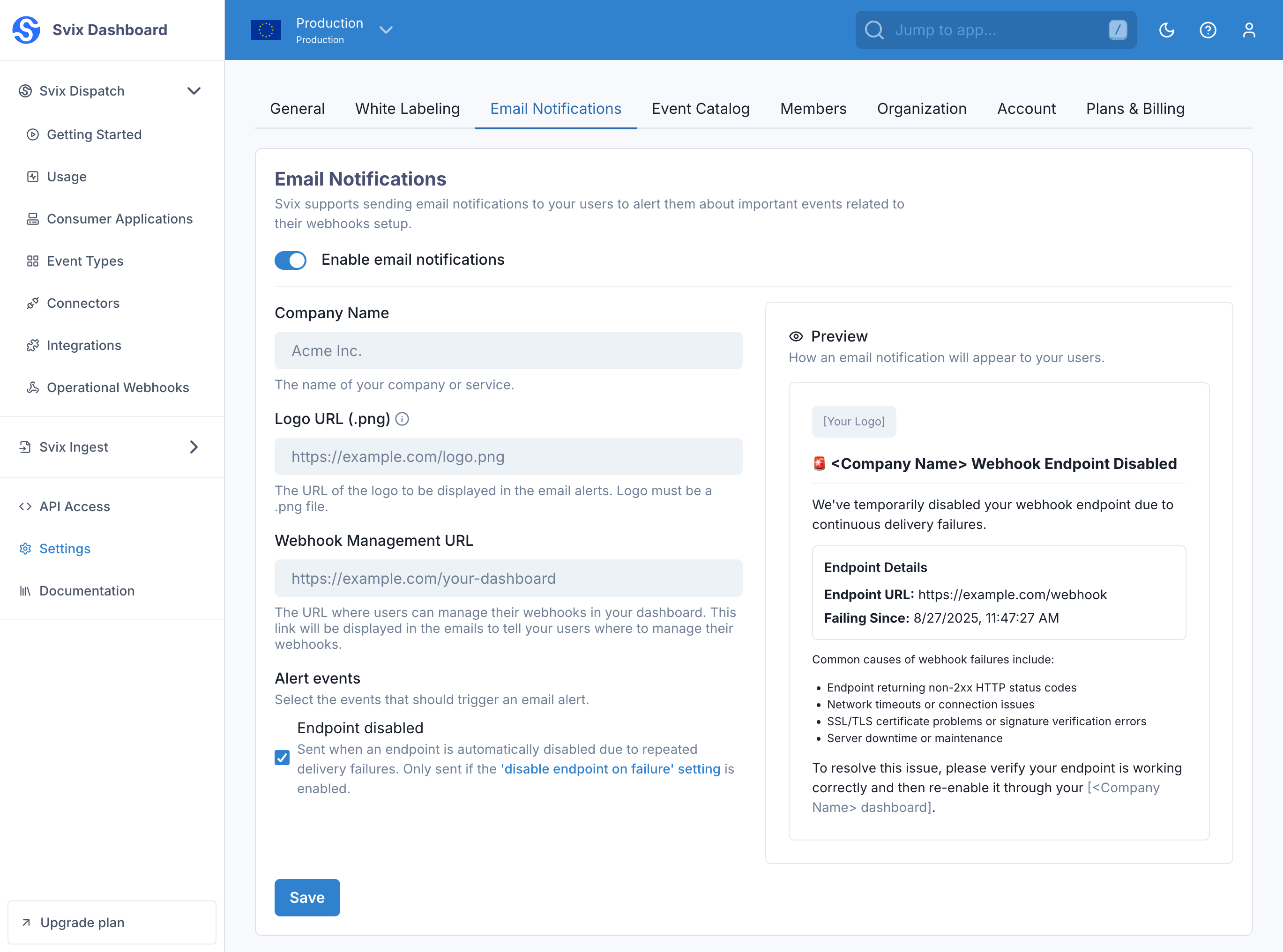 Email Notifications Settings