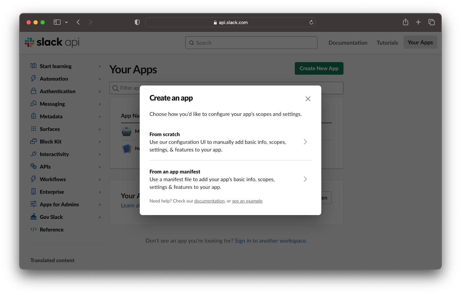 Create Slack App from scratch