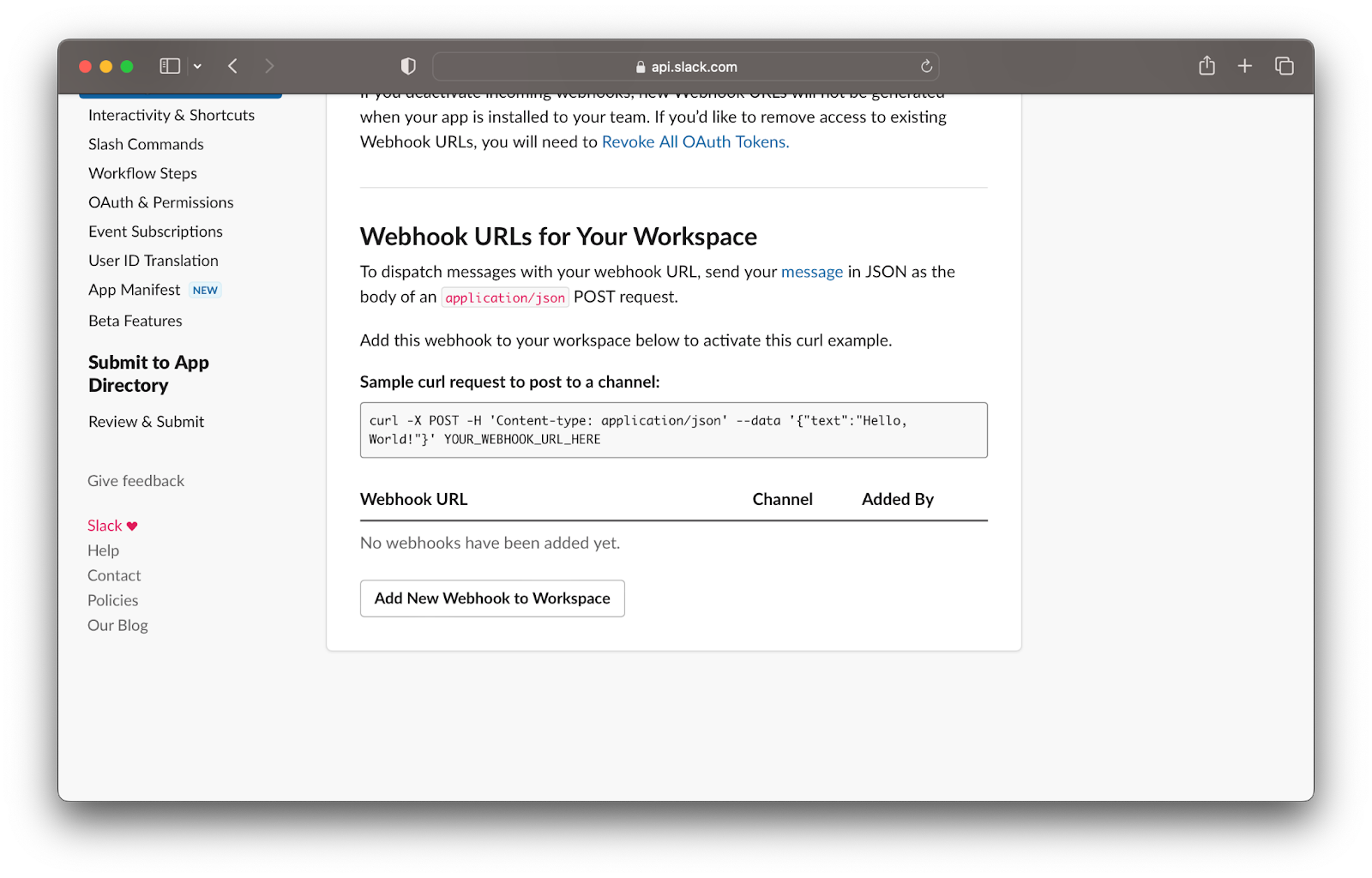 Workspace Webhook URL
